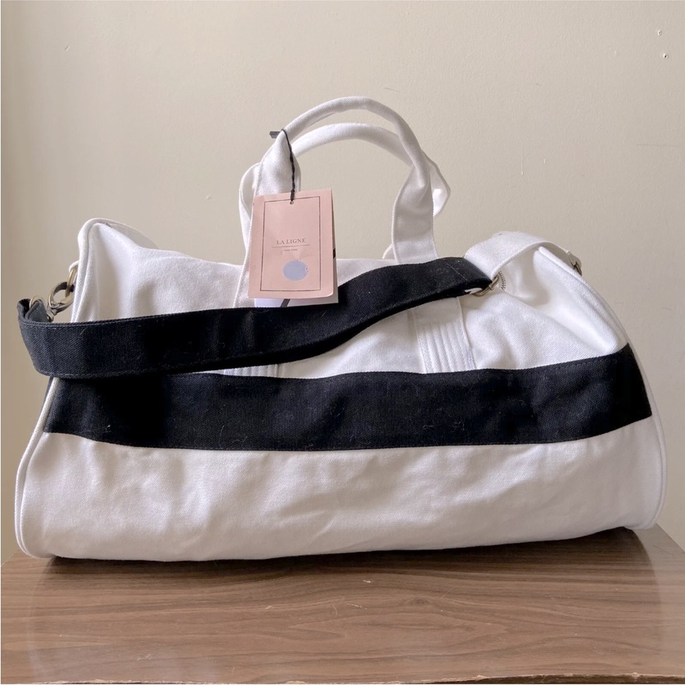 La Ligne Bag White Canvas Duffle Weekender Cross Body Colorblock Tote